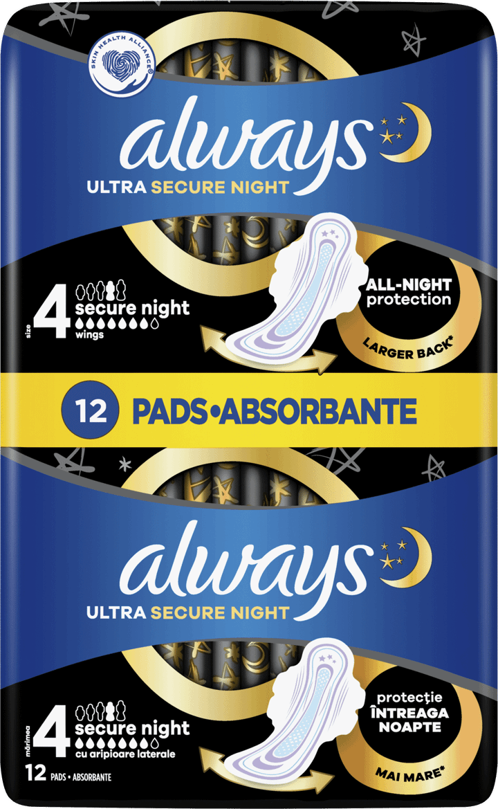 Always Ultra Secure Night Podpaski Higieniczne Ze Skrzyde Kami Night