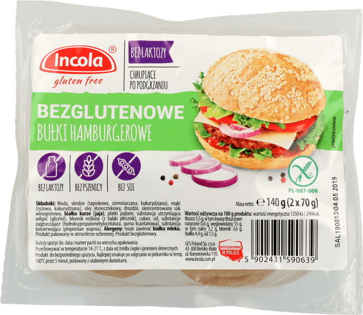 INCOLA, bezglutenowe bułki hamburgerowe, 140 g Drogeria Rossmann.pl