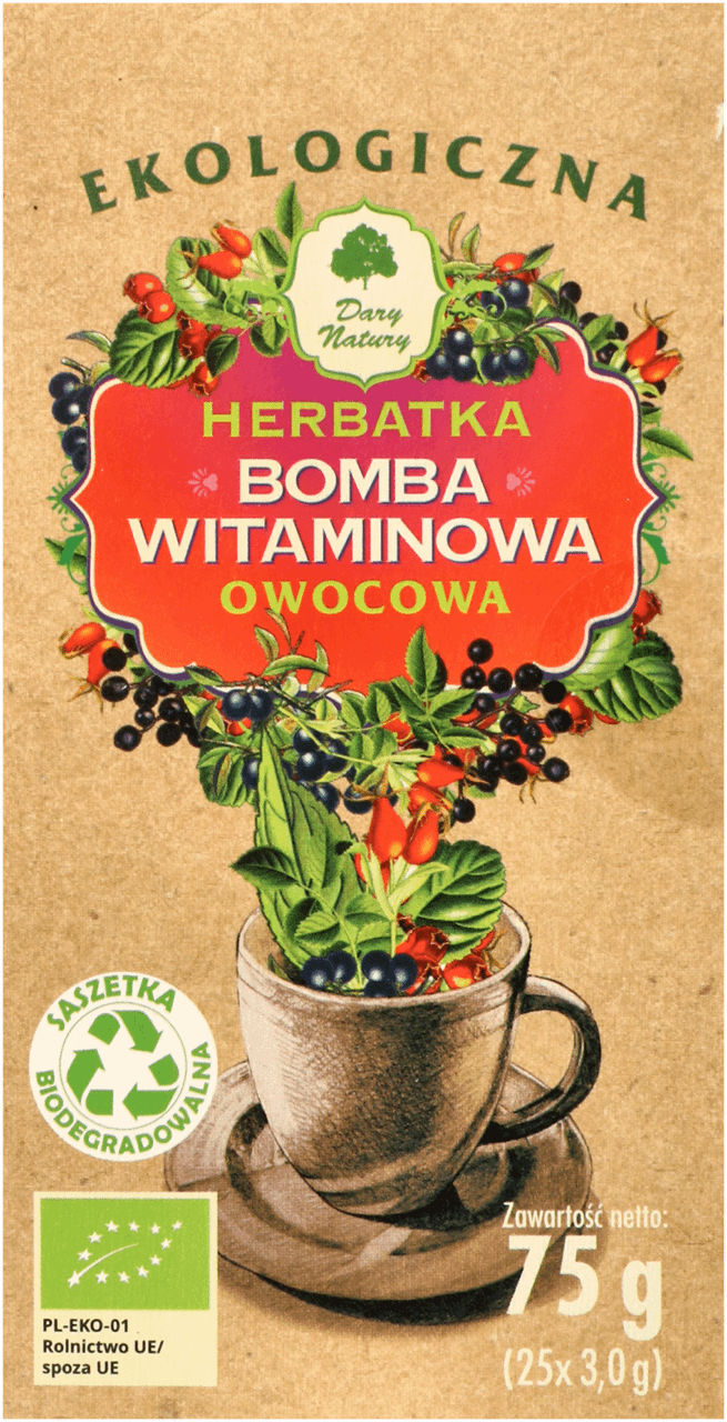 DARY NATURY, , Herbata Owocowa Ekologiczna, Bomba Witaminowa, 75 G ...